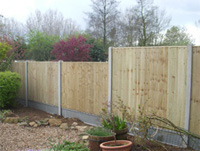 Close board panels with slotted concrete posts