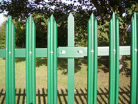 Green powder coated steel palisade fencing